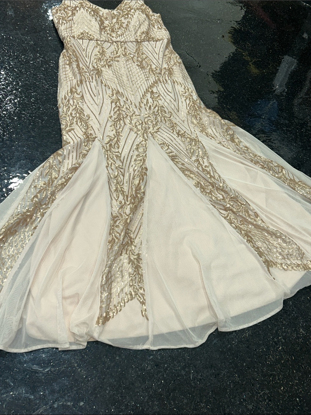 R&M Richards Aurora Dreamscape Evening Gown Ivory & Gold Hand-Beaded W/ Cover 14 - Picture 6 of 11